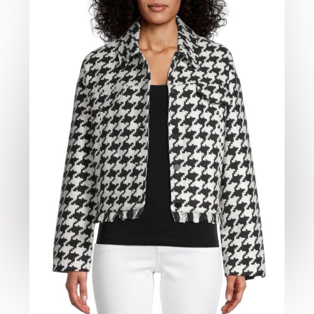 Dolce Cabo Black and White Blazer Jacket with Fringe Bottom